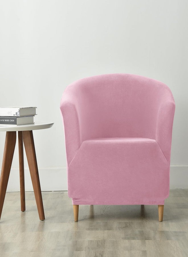 CONRUSER Velvet Club Chair Slipcover, Soft Stretch Tub Chair Cover Washable Thick Armchair Furniture Protector for Living Room (Pink) - Image 2